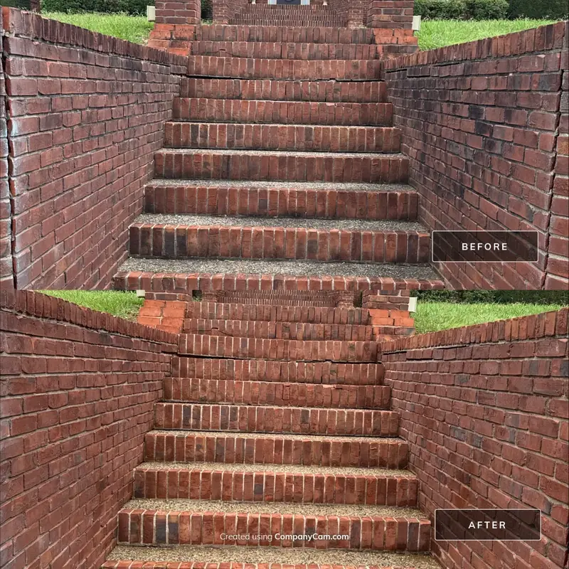 Brick steps before and after pressure washing