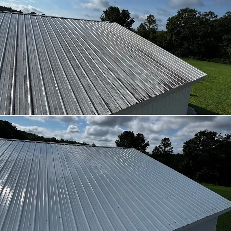 Metal roof panels before and after cleaning
