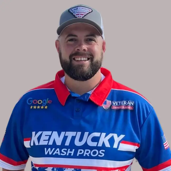 Jeremy Messer, owner of Kentucky Wash Pros, in a branded Kentucky Wash Pros jersey