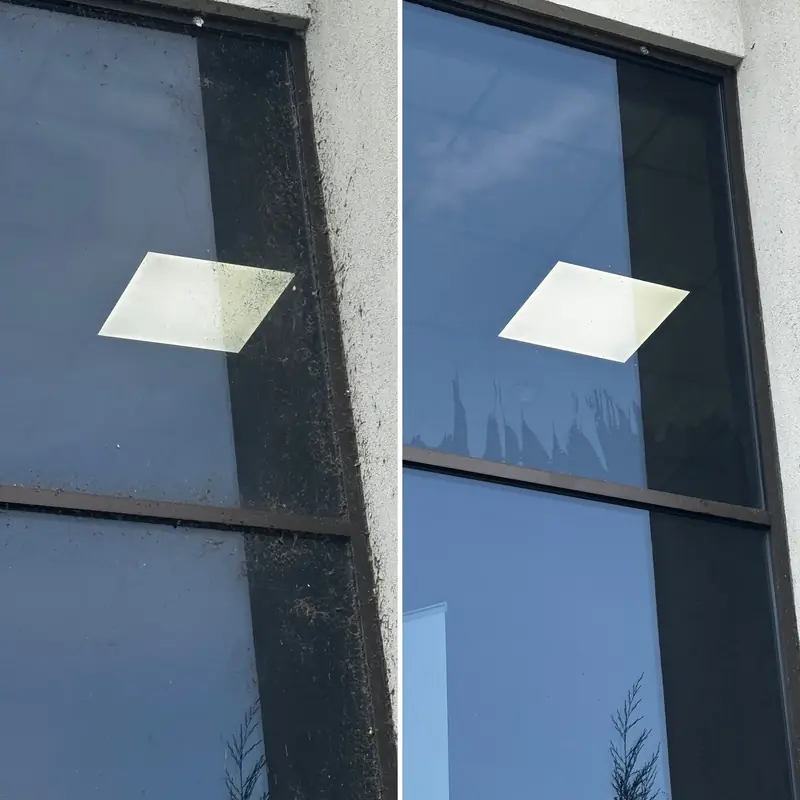 Dirty window glass before and after cleaning